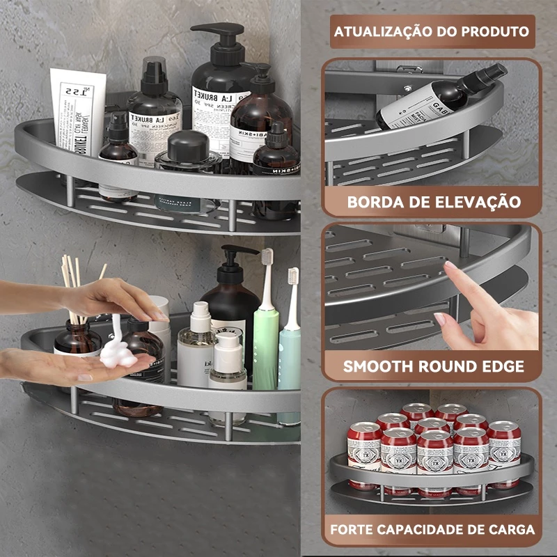 Suporte De Shampoo Prateleiras De Banheiro Sem Furo - Space Aluminium Alta qualidade - Imagem 4