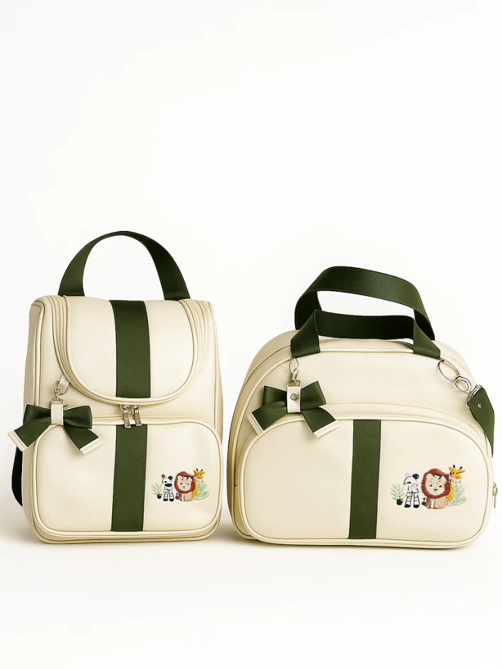 olsa Maternidade Luxo kit Bordado 2 Peças Menino / Menina BORBOLETAS 3D / SAFARI Mamãe e bebê - Imagem 3