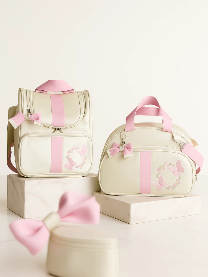 olsa Maternidade Luxo kit Bordado 2 Peças Menino / Menina BORBOLETAS 3D / SAFARI Mamãe e bebê - Imagem 2