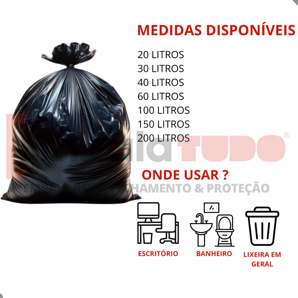 Saco Lixo Preto Resistente 100 Litros / 60L / 40L / 20L - Escolha o TAMANHO - Imagem 2