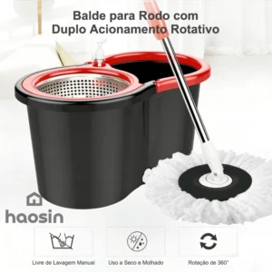 haosin Aço inoxidável Mop Giratório Esfregão Profissional 2 Refis Cesto Giratório cabo de 140cm