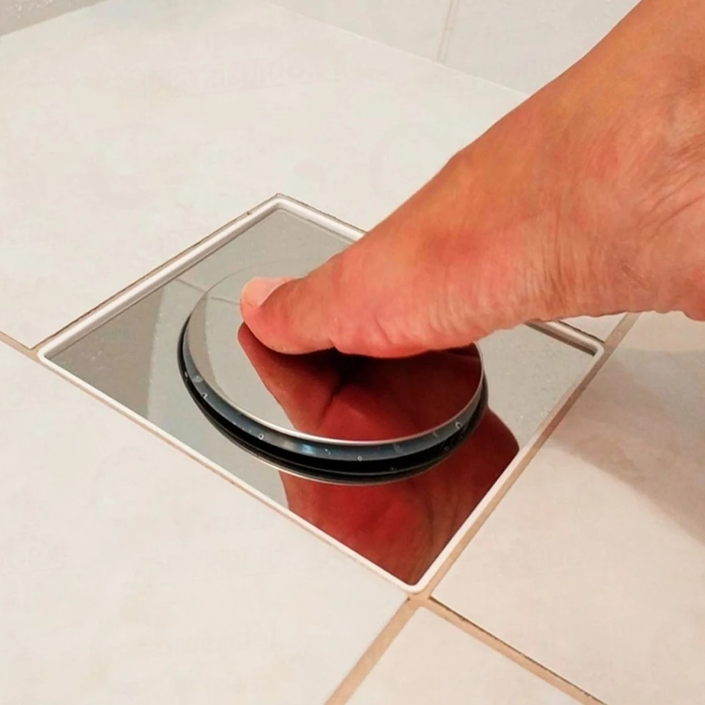 1/2 Ralo Inteligente 10x10/15x15Cm Click Inox Banheiro Lavabo Veda Cheiro - Imagem 4