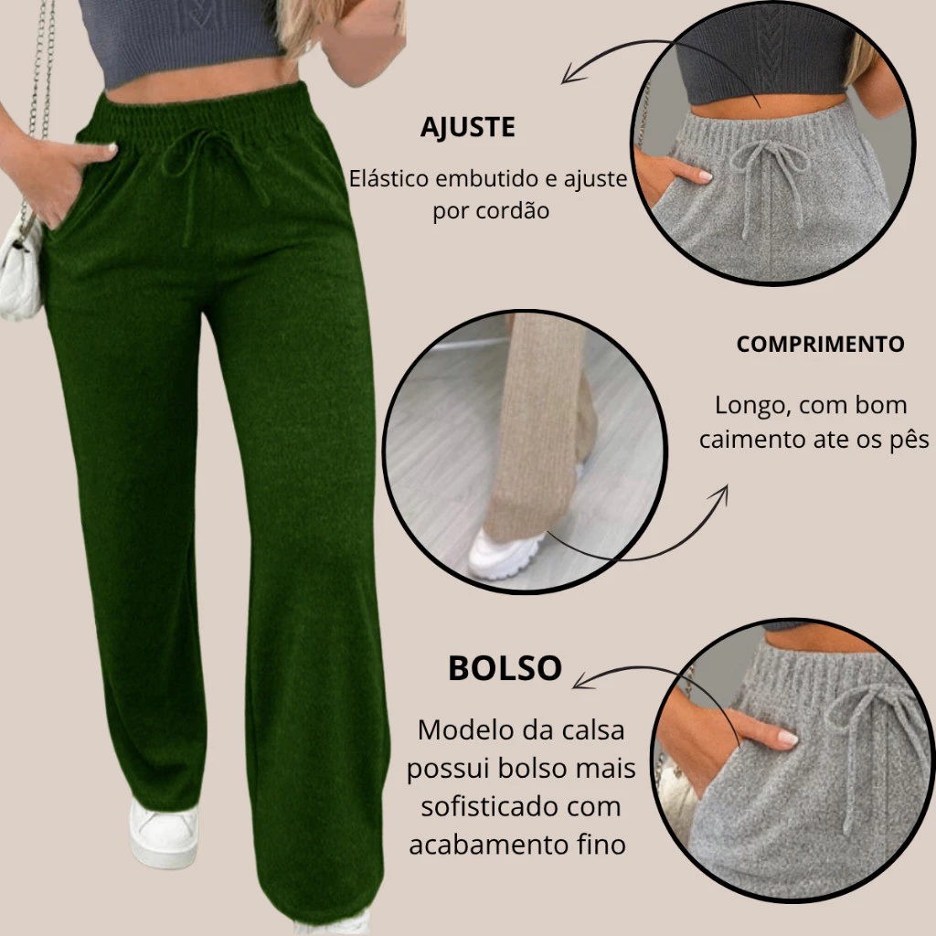 Calça Pantalona Lanzinha Feminina Cintura Alta Com Elastico De e Bolso Outono / Inverno Promoção - Imagem 4