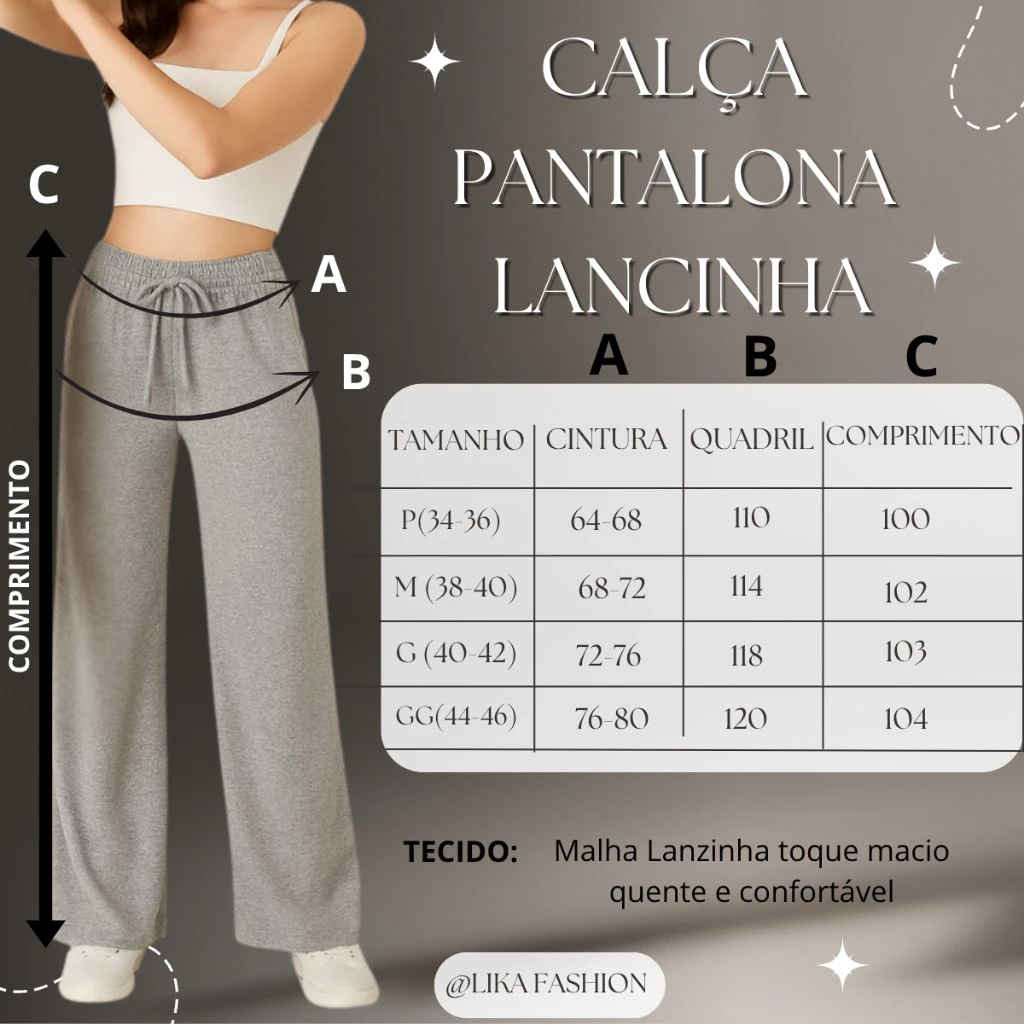 Calça Pantalona Lanzinha Feminina Cintura Alta Com Elastico De e Bolso Outono / Inverno Promoção - Imagem 3