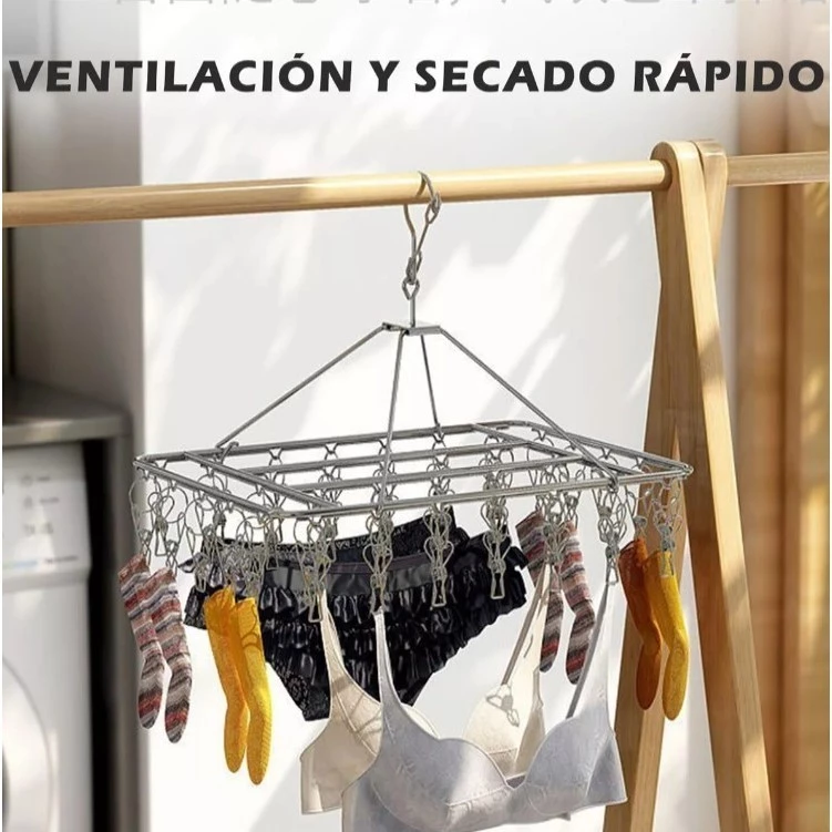 Varal 40 Prendedores Roupa Bebe Calcinha Cueca Dobrável Inox - Imagem 2