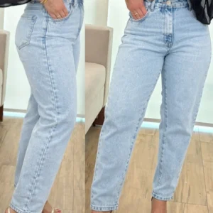 Calça MOM Jeans Feminina Cintura Alta 100% Algodão