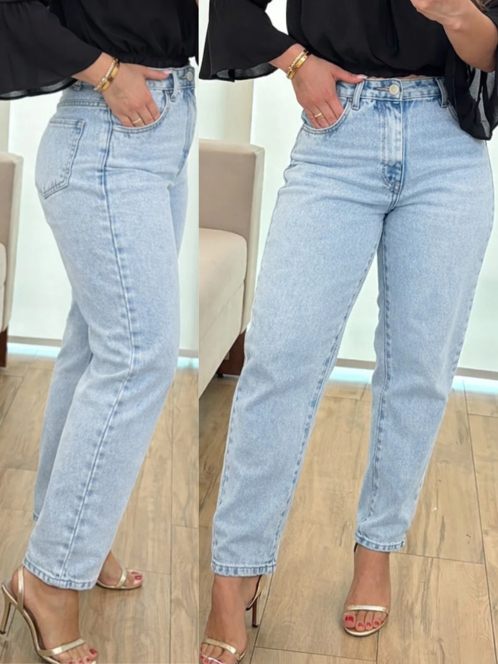 Calça MOM Jeans Feminina Cintura Alta 100% Algodão