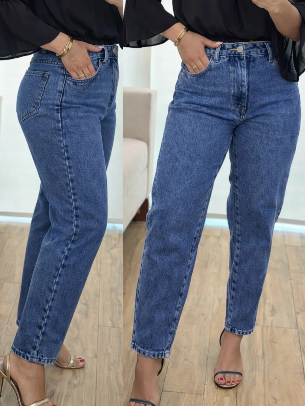 Calça MOM Jeans Feminina Cintura Alta 100% Algodão - Imagem 2