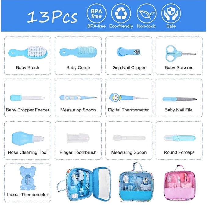 Kit 13 Higiene Cuidado Bebê Recém Nascido Essencial 13 Peças Cuidados Com O Bebê Recém Cortador Escova Cabelo Unha Pente - Imagem 5