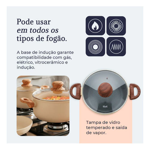 Jogo De Panelas Induçao Antiaderente Cerâmica 10 Peças Ppg Pfoa Free Vanila Premium - Imagem 5